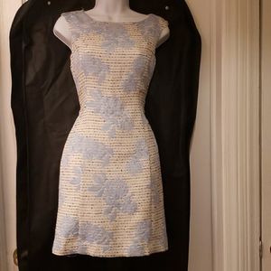 Ann Taylor shift dress cream, blue NWOT 0P
